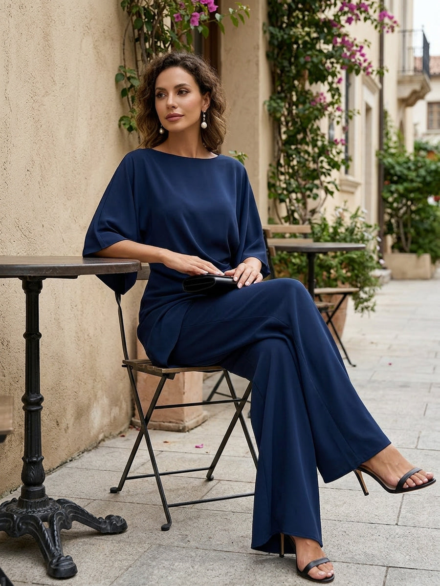 Loretta | Draped Blouse & Wide-Leg Pants Set