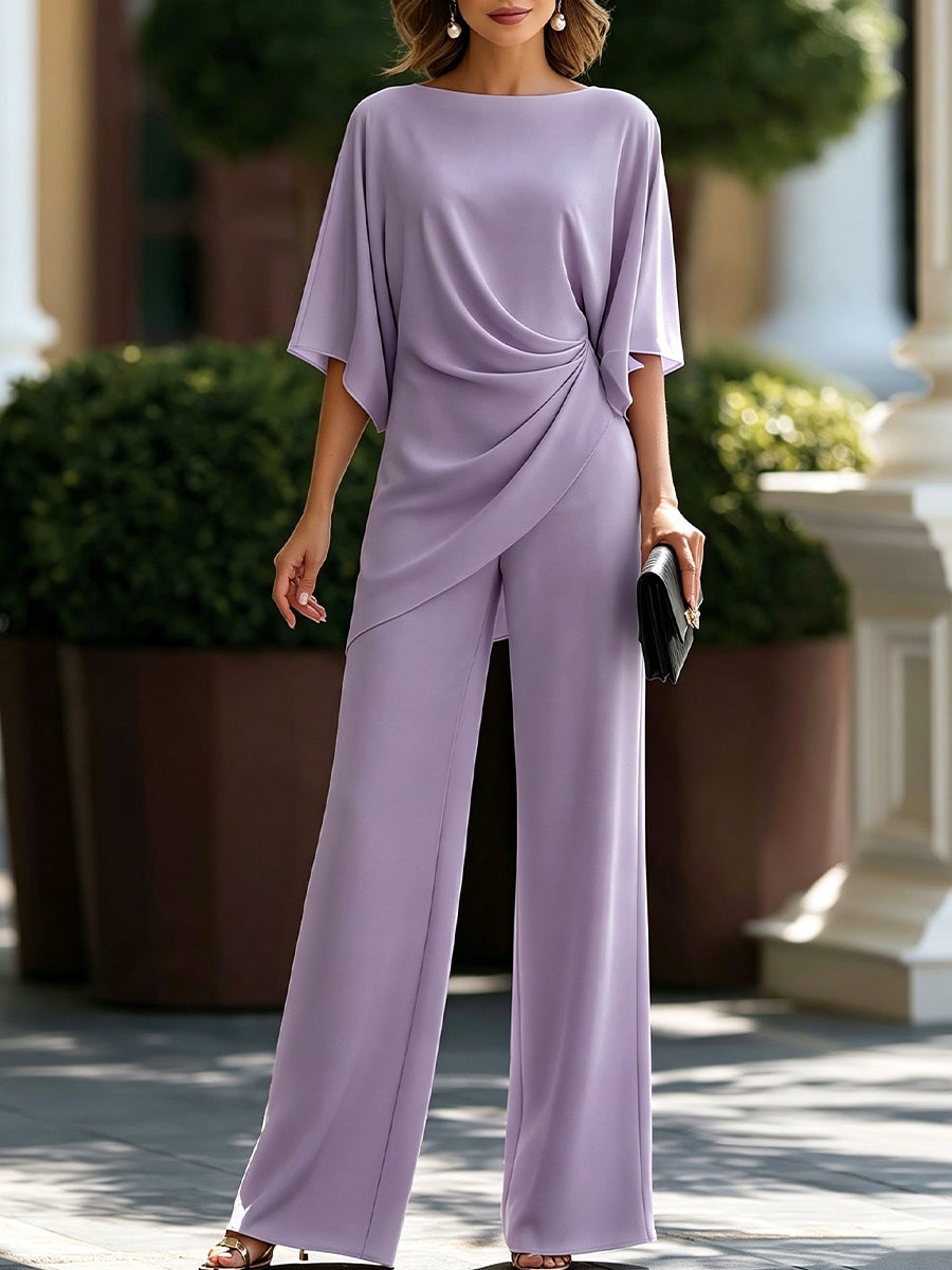 Gretchen | Draped Blouse & Wide-Leg Pants Set