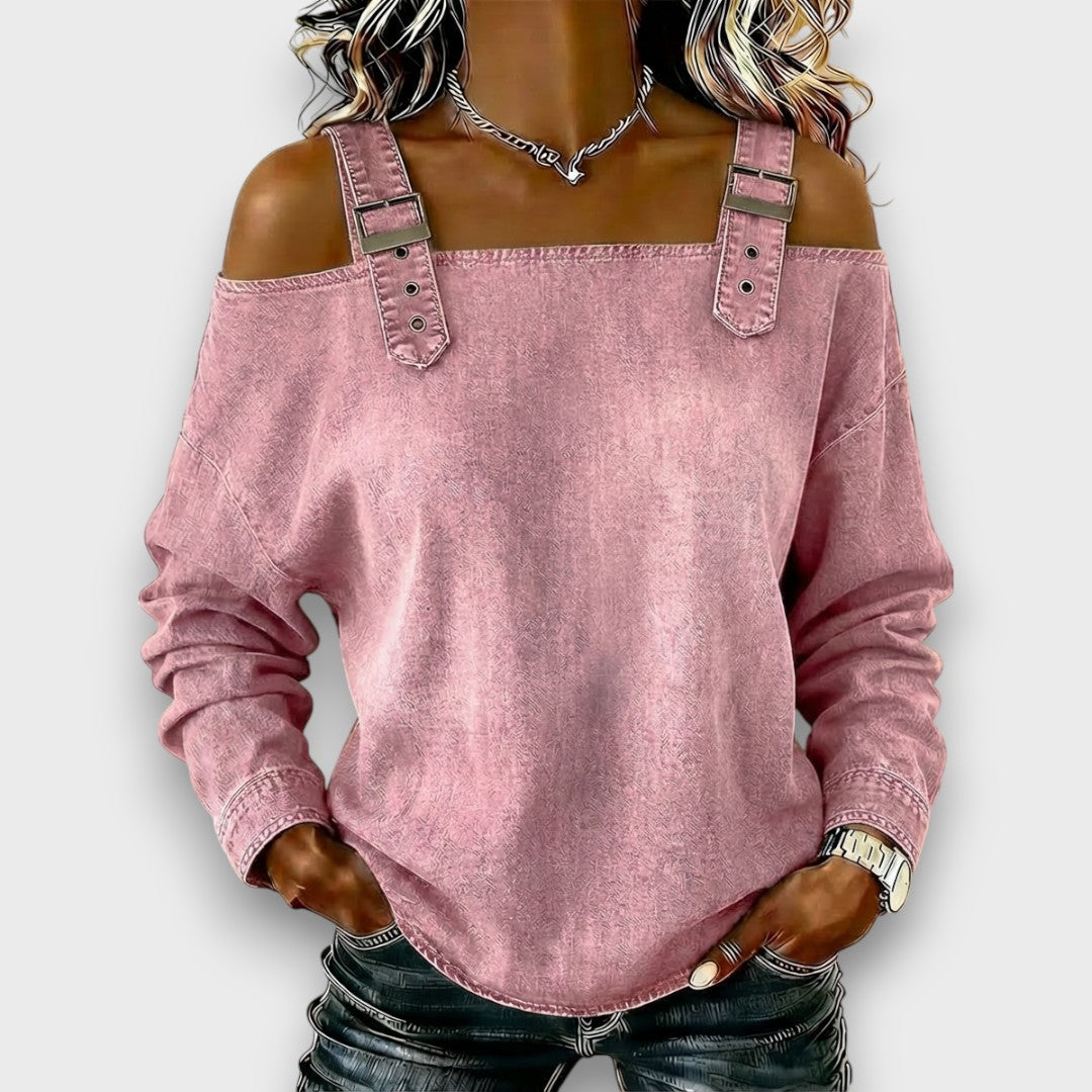 Velmira | Buckle Strap Denim Top