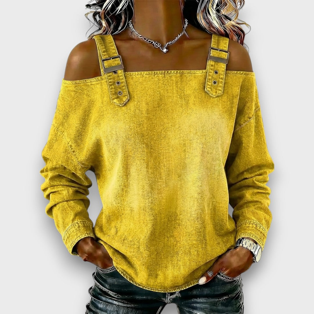Velmira | Buckle Strap Denim Top