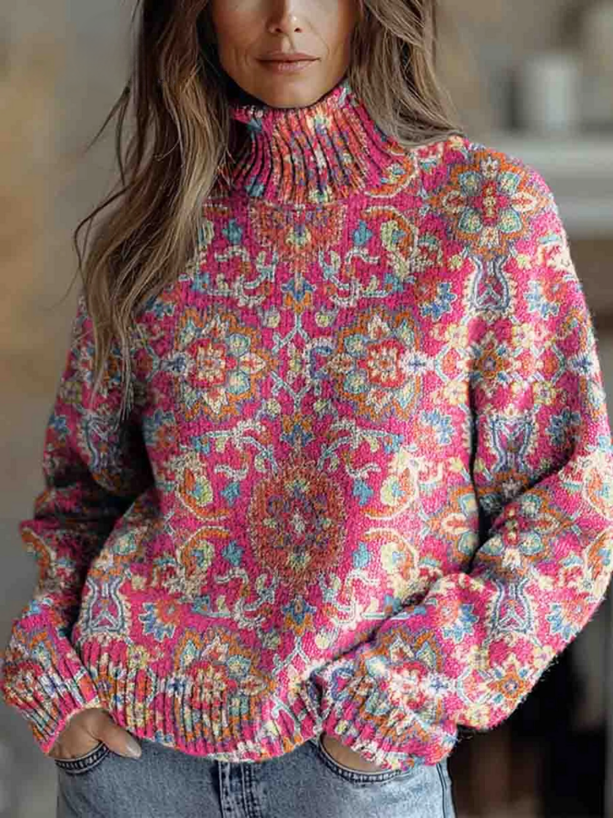 Martha | Retro Floral Turtleneck