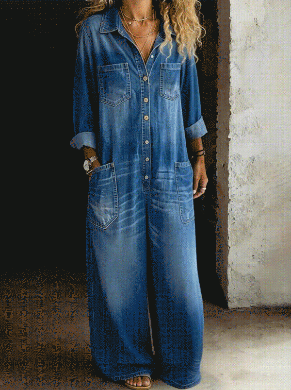 Monroe | Wide-Leg Utility Denim Jumpsuit