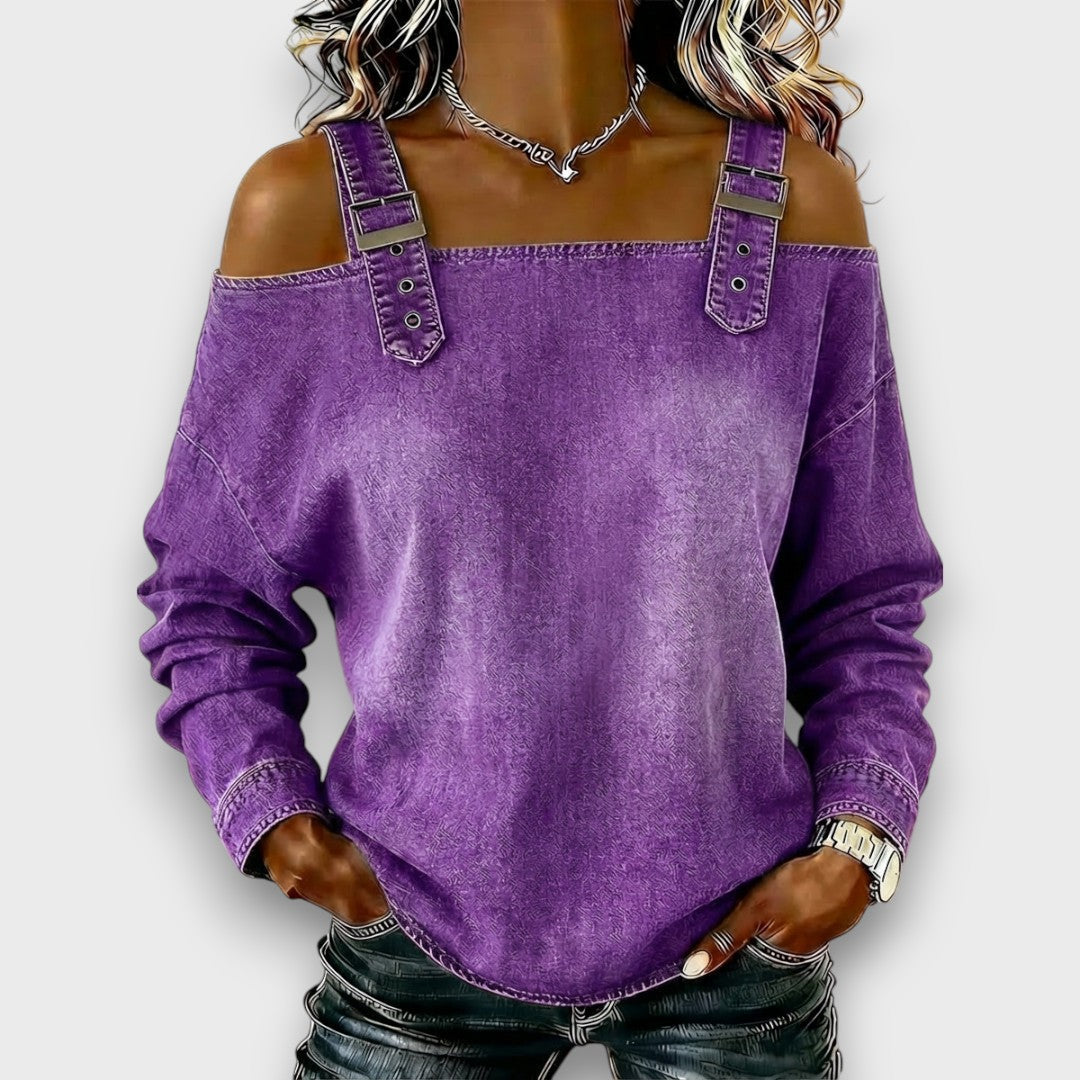 Velmira | Buckle Strap Denim Top