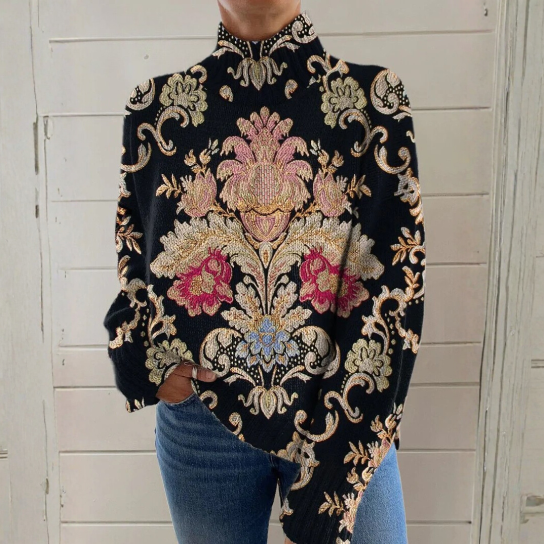 Olivia | Vintage Floral Turtleneck Sweater