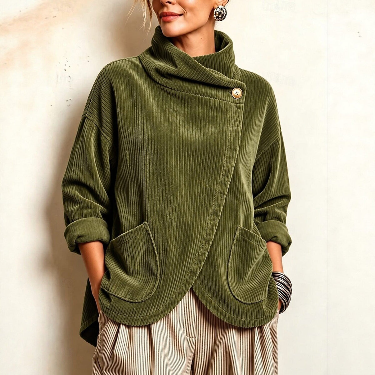 Julienna | Asymmetric Wrap Corduroy Cardigan