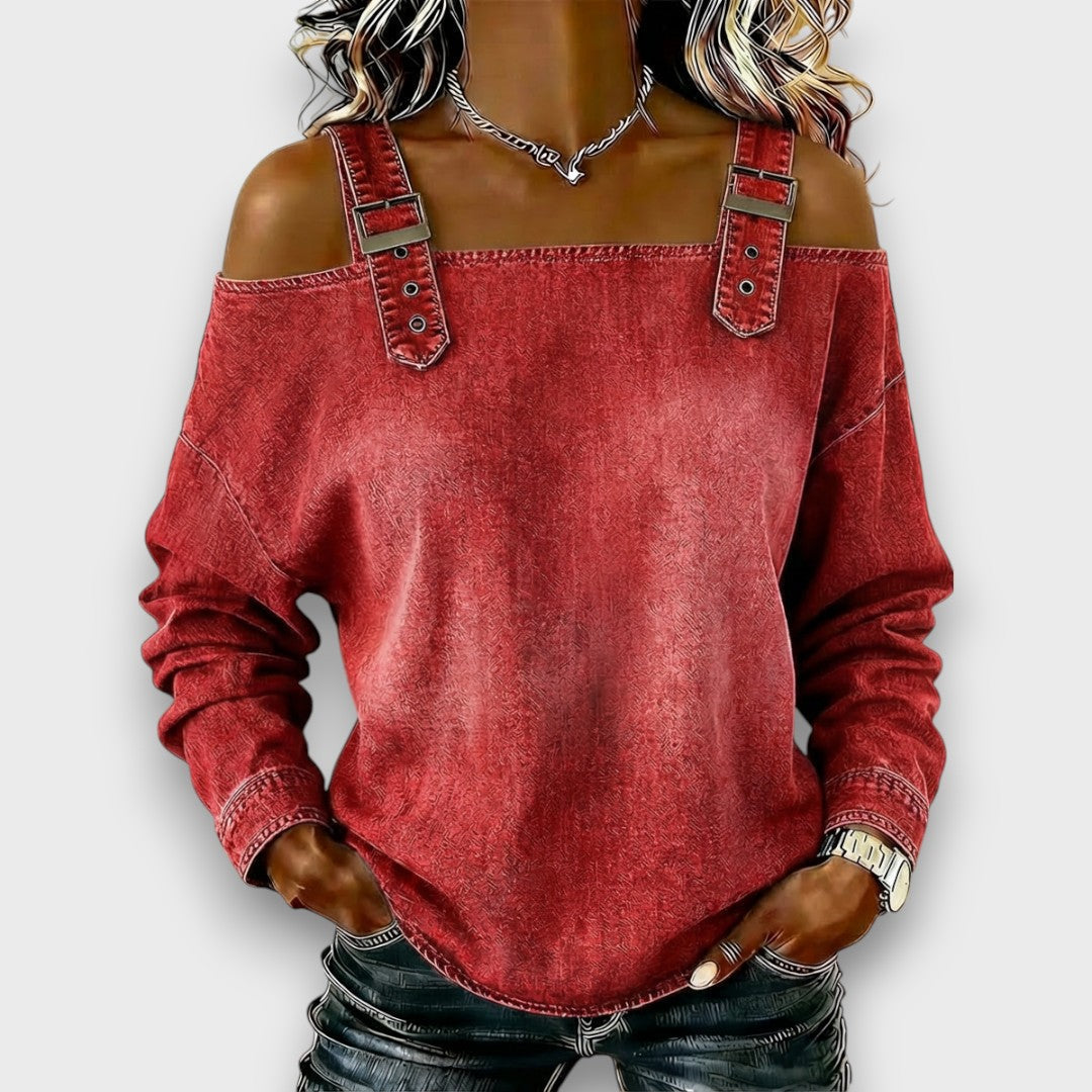 Velmira | Buckle Strap Denim Top