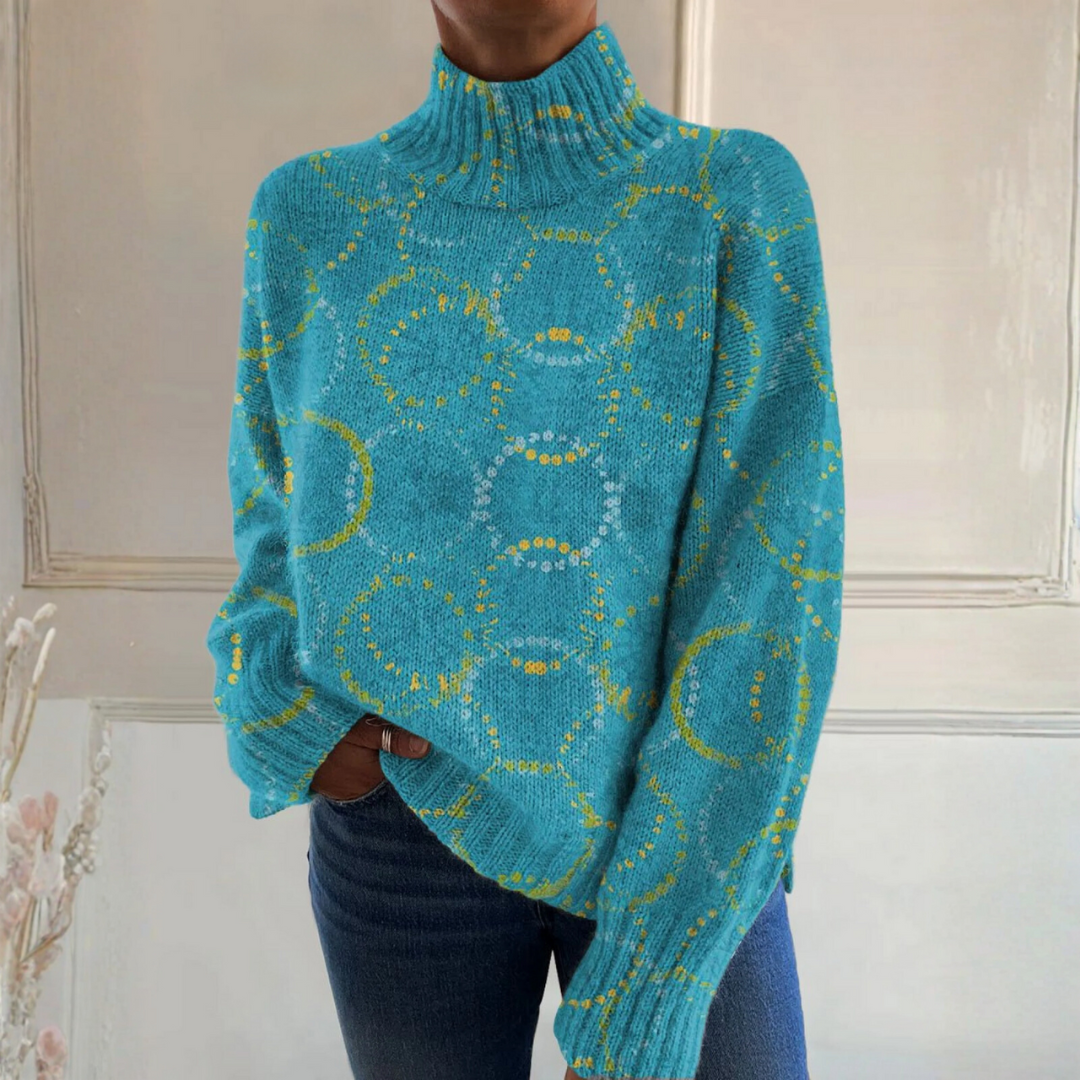 Lila | Bright Circular Turtleneck Sweater