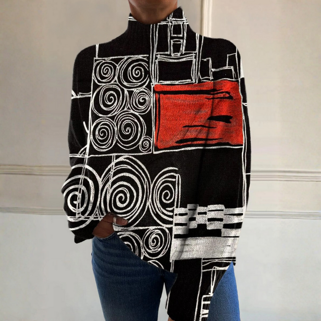 Hazel | Abstract Color Block Turtleneck Sweater