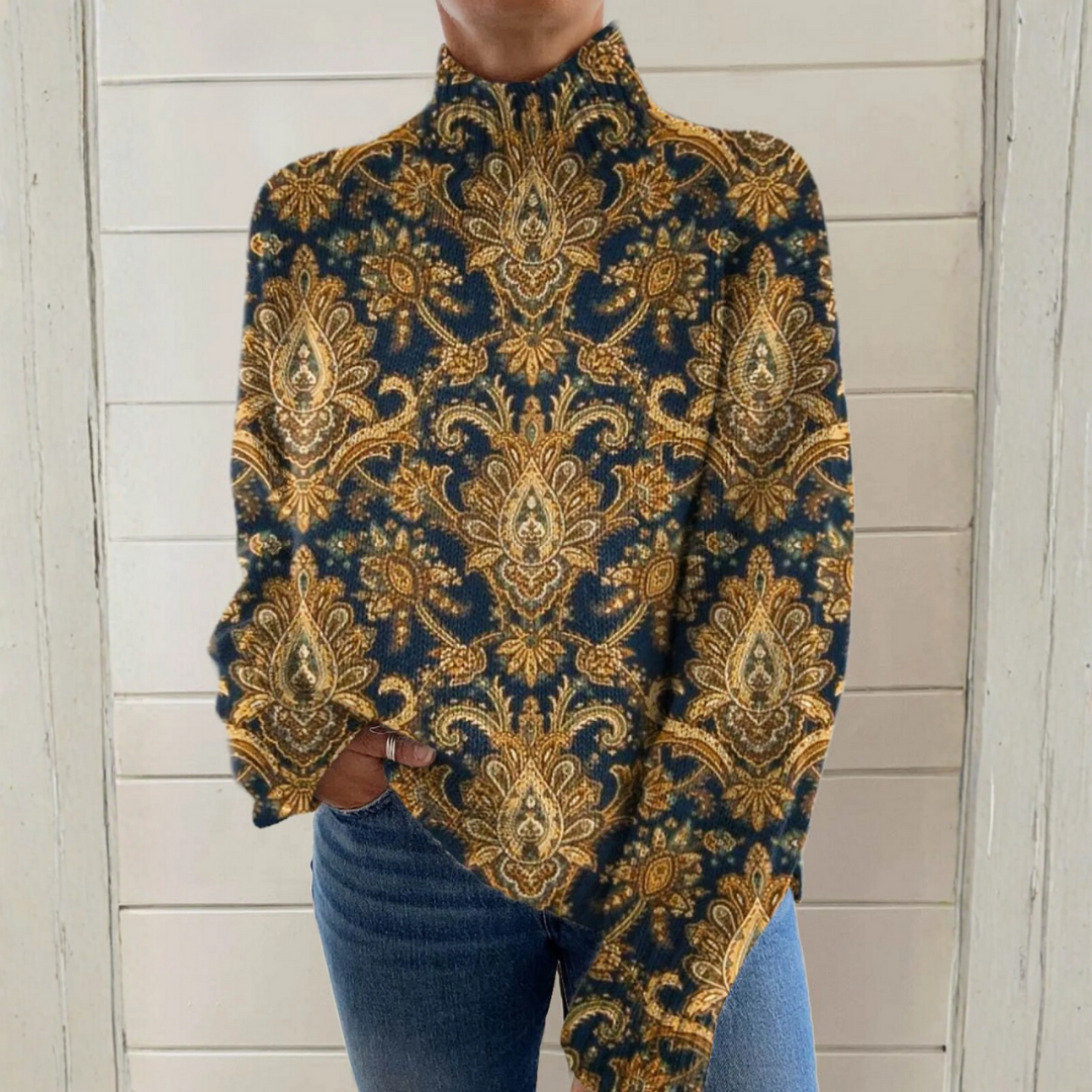Emma | Vintage Floral Pattern Turtleneck Sweater