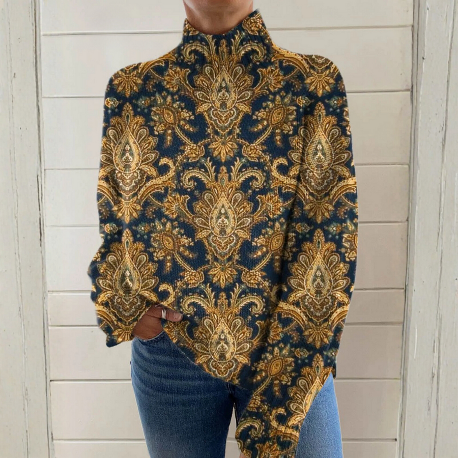 Emma | Vintage Floral Pattern Turtleneck Sweater