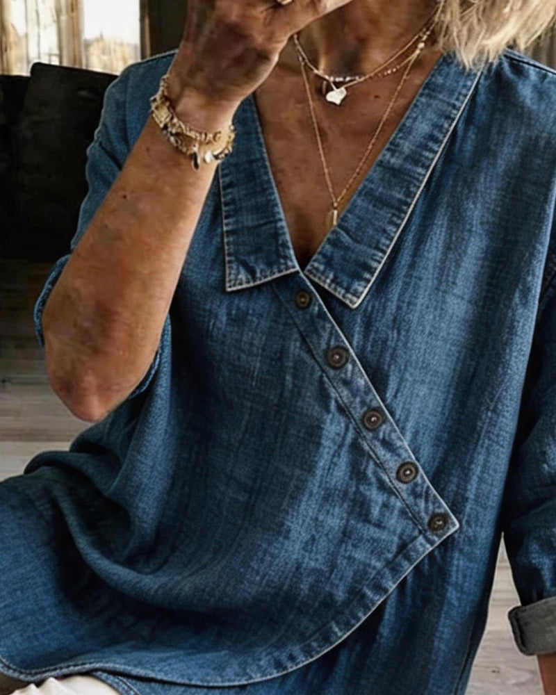 Veronica | Denim Button Up Blouse