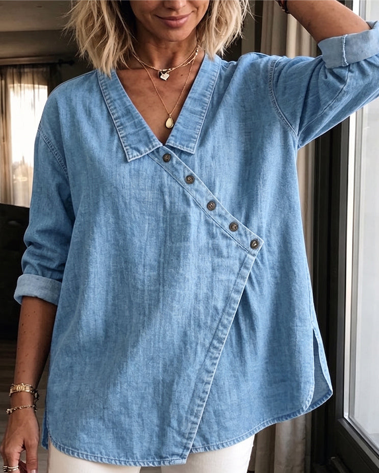 Veronica | Denim Button Up Blouse