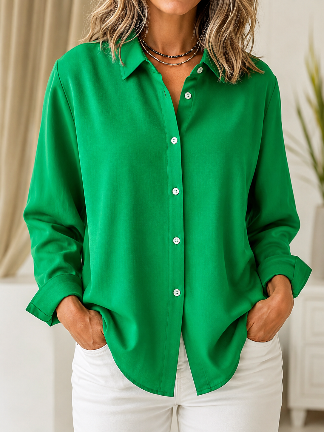 Marguerite | Classic Solid Button Front Blouse