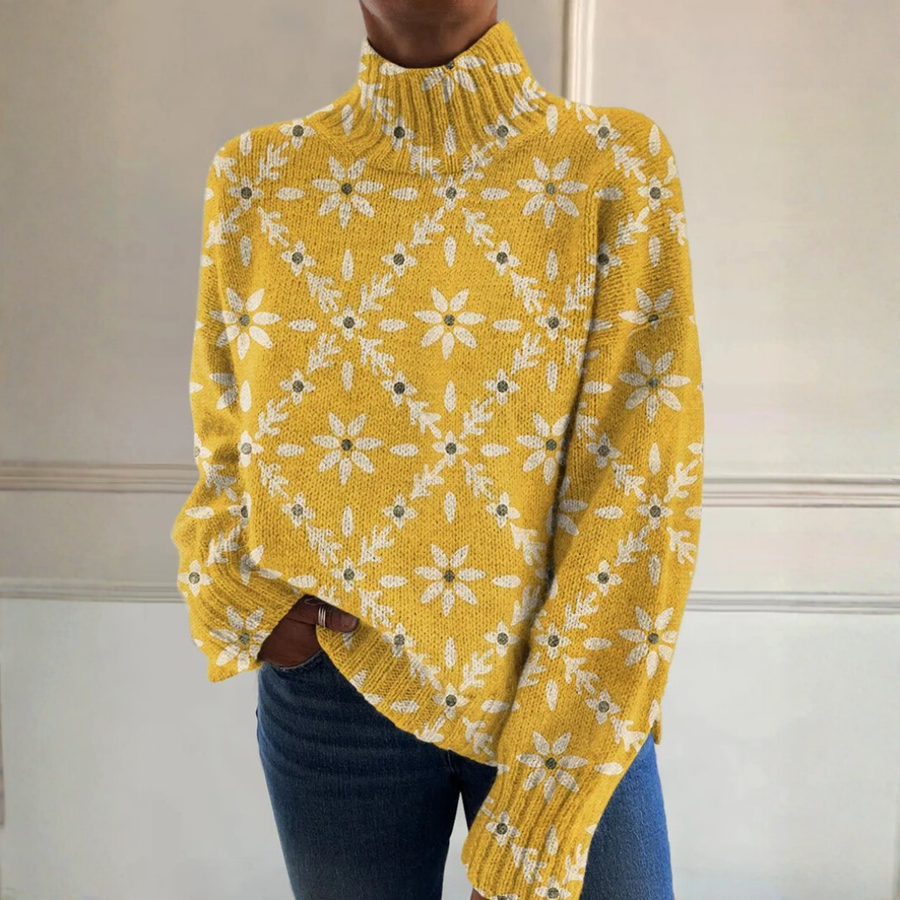 Ivy | Vintage Floral Block Turtleneck Sweater