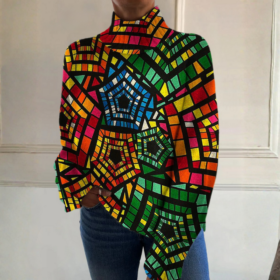 Kennedy | Retro Geometric Turtleneck Sweater