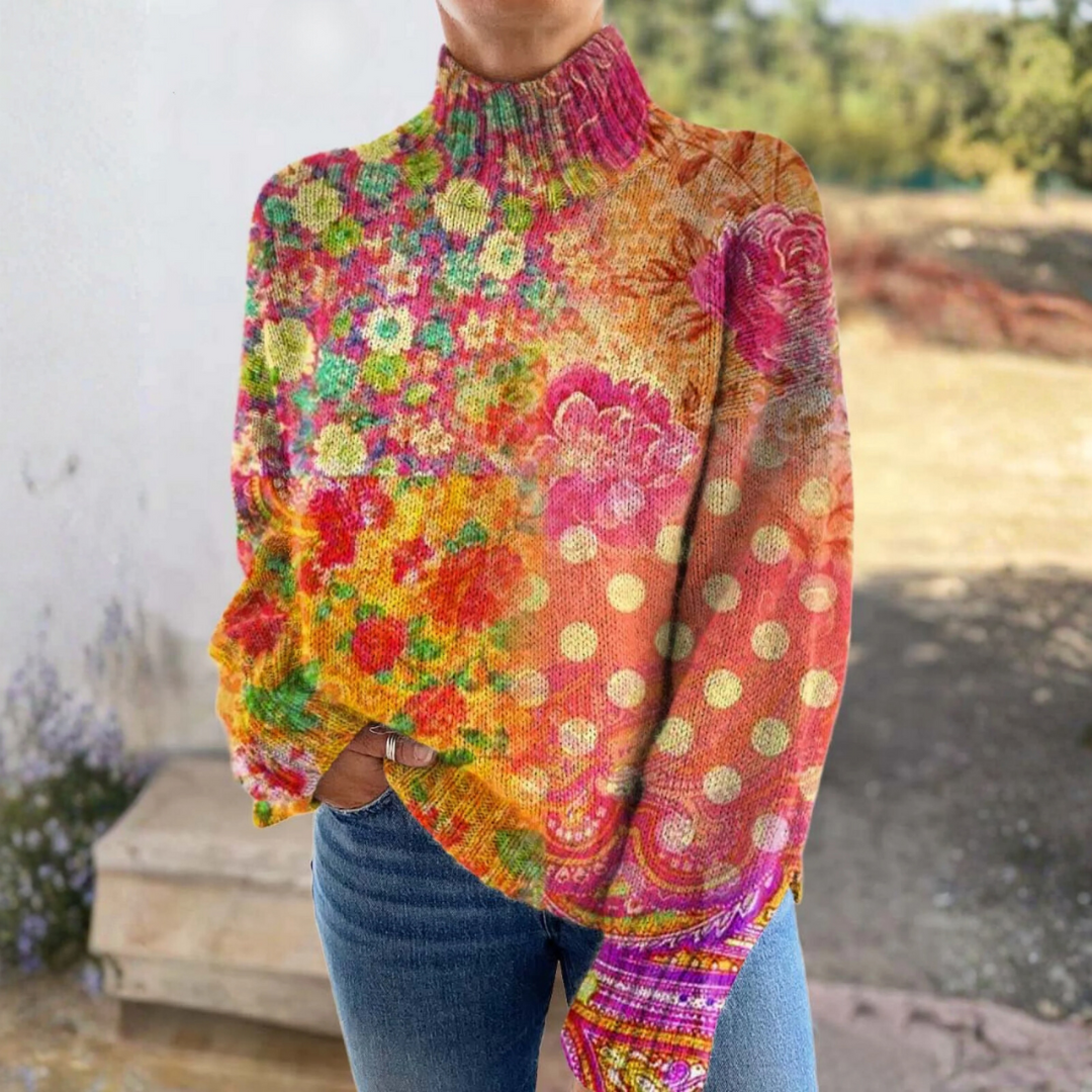 Nora | Floral Polka Dot Turtleneck Sweater