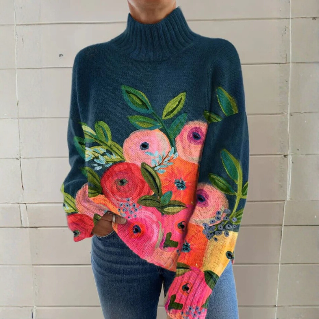 Abigail | Retro Floral Turtleneck Sweater