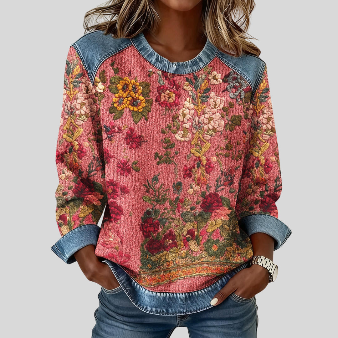 Charlene | Floral Contrast Trim Sweatshirt