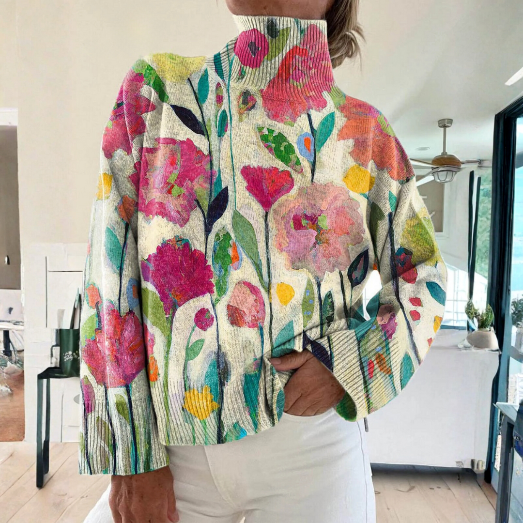 Aurora | Vintage Floral Turtleneck Sweater