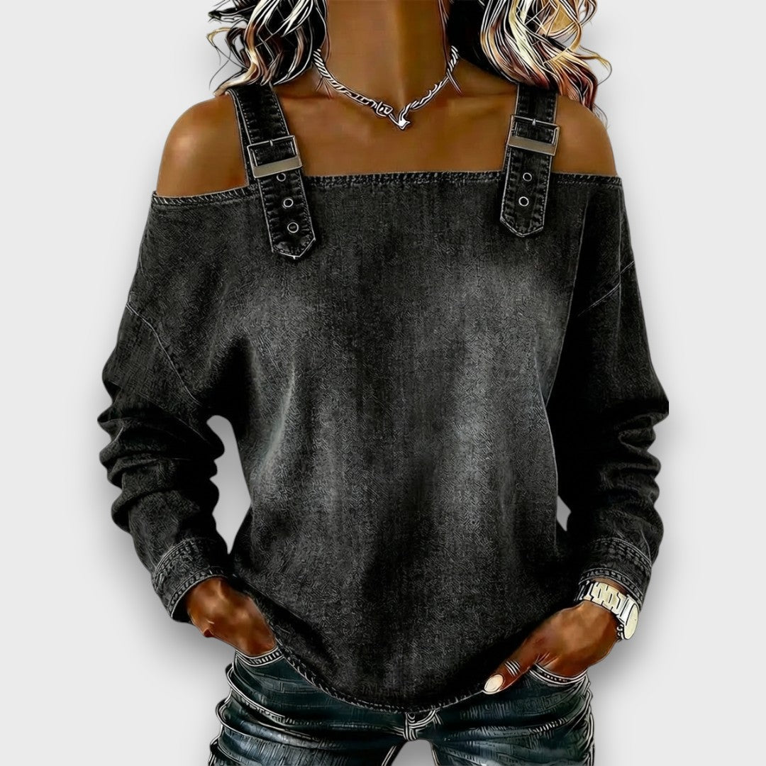 Velmira | Buckle Strap Denim Top