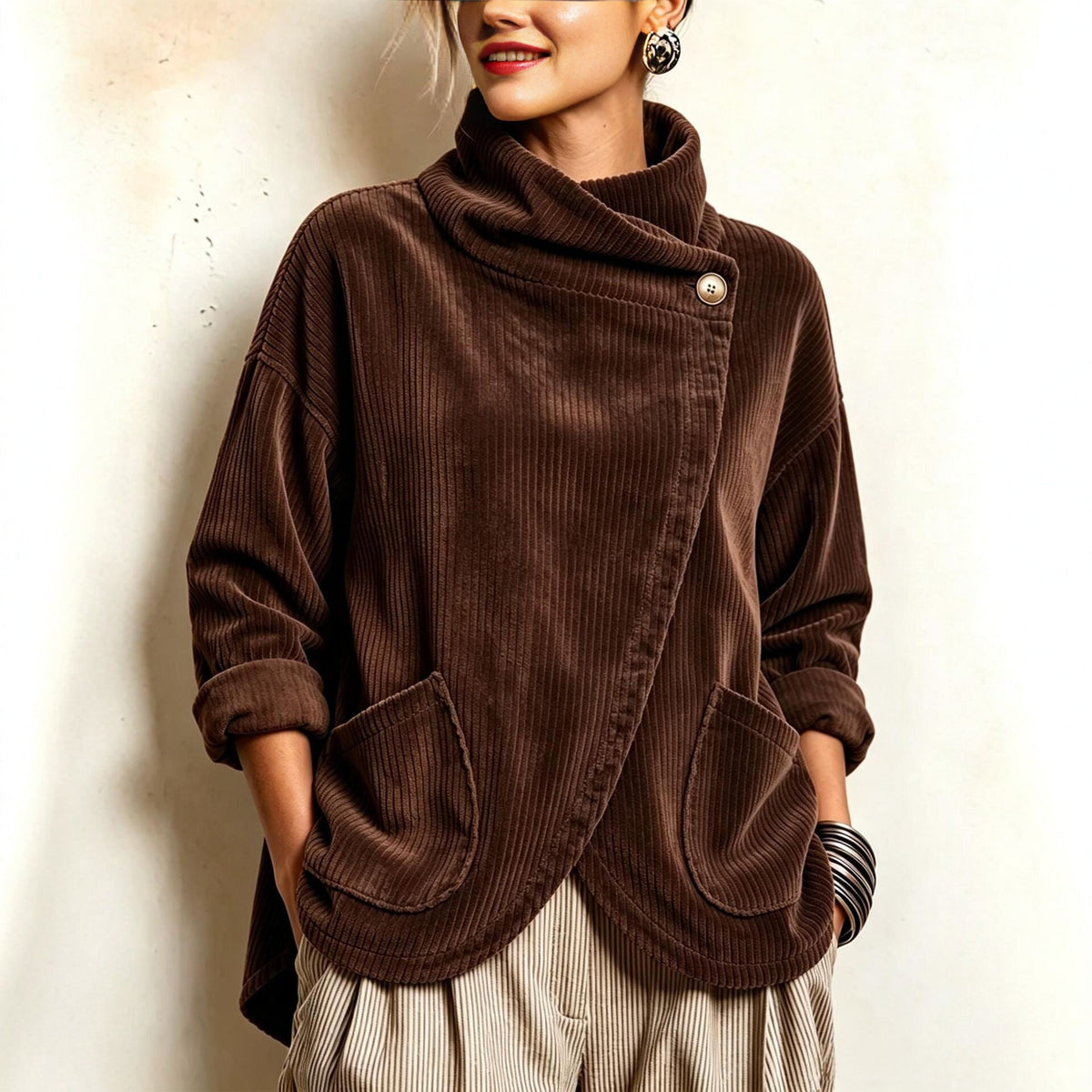 Julienna | Asymmetric Wrap Corduroy Cardigan