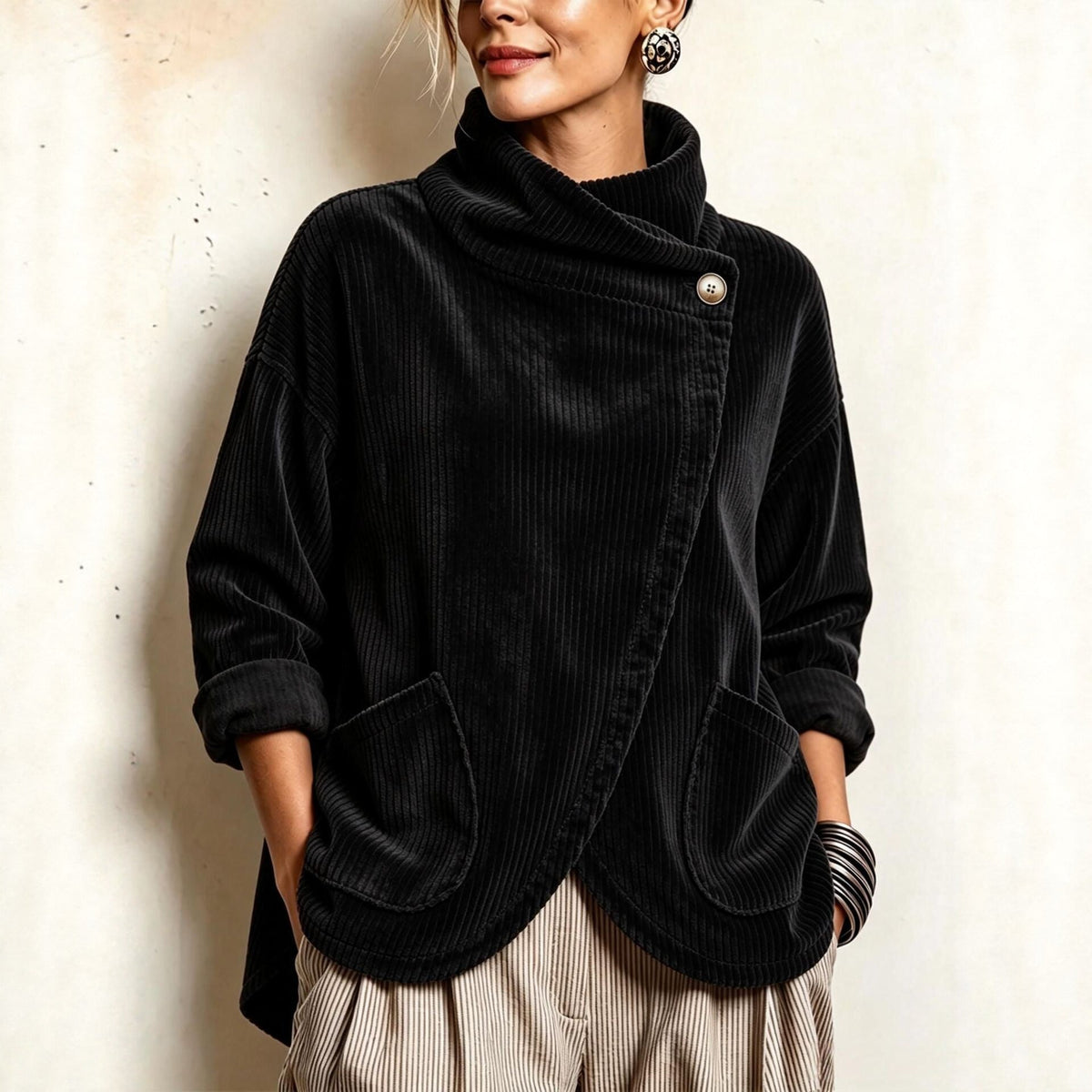 Julienna | Asymmetric Wrap Corduroy Cardigan