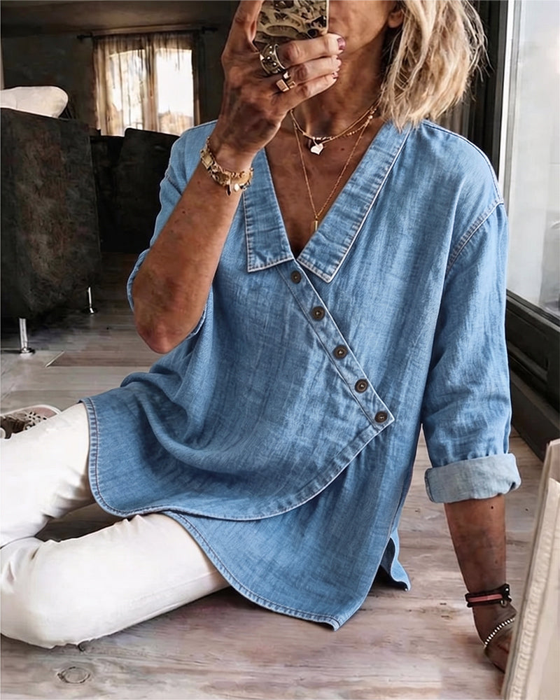 Veronica | Denim Button Up Blouse