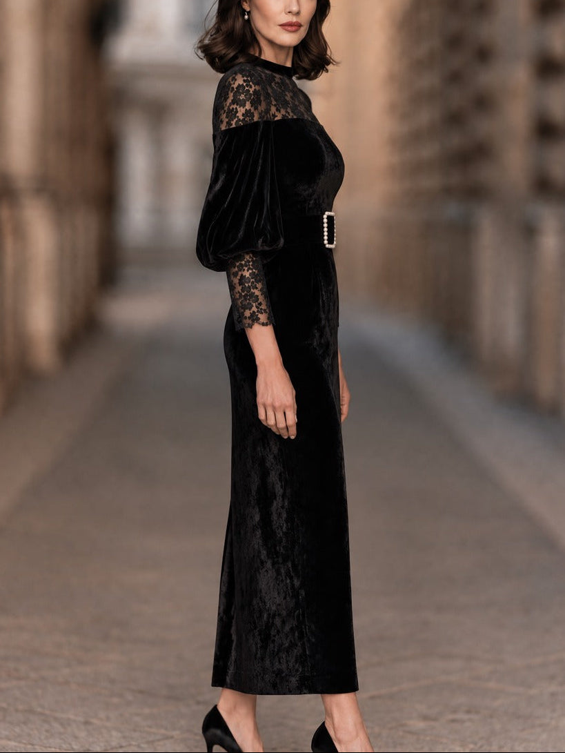 Fulvia | Black Velvet Lace Midi Dress