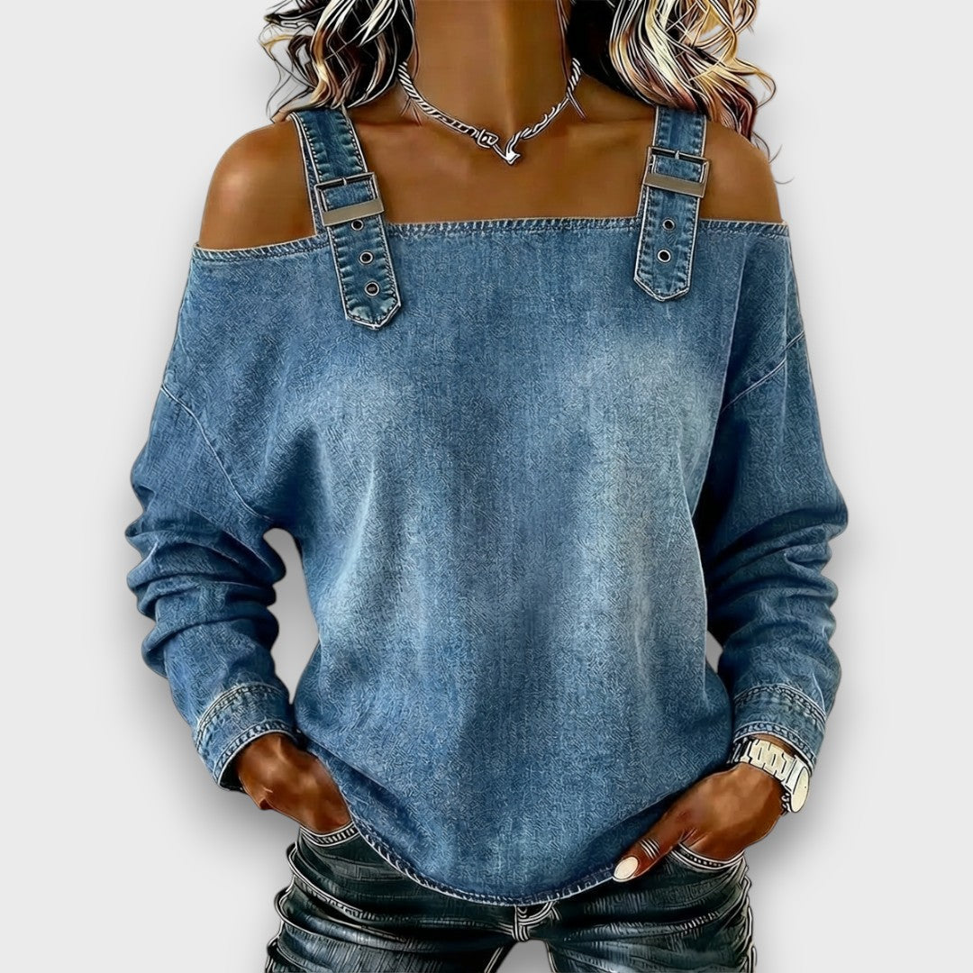 Velmira | Buckle Strap Denim Top