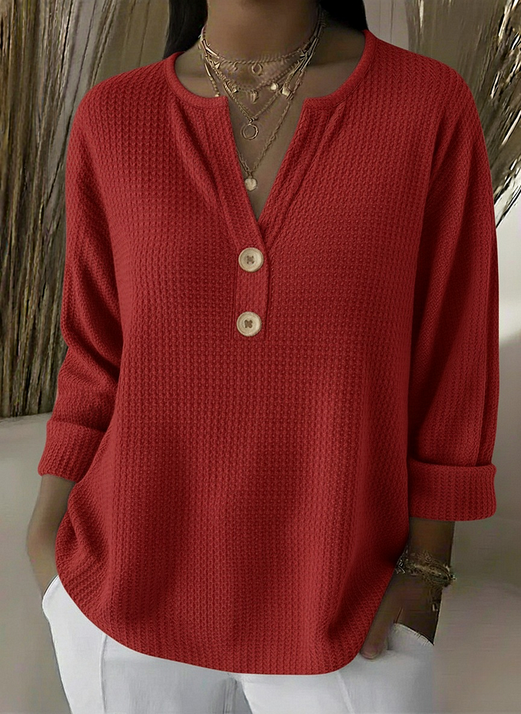 Amabile | Textured Henley Knit Top with Buttons