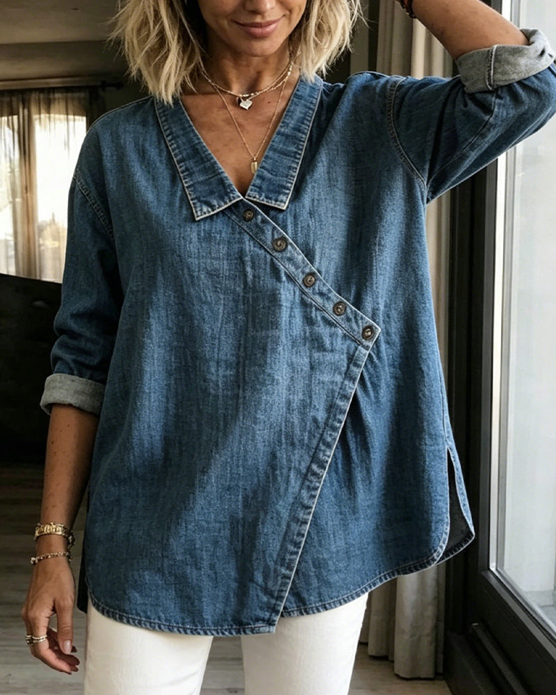 Veronica | Denim Button Up Blouse