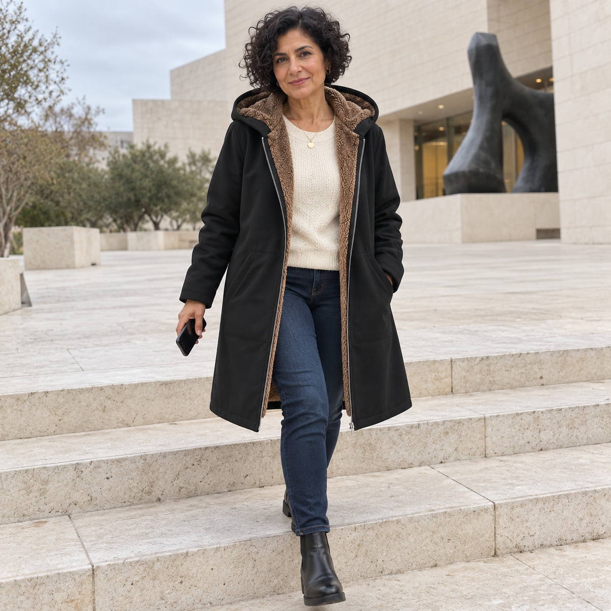 Evelyn | Cozy Sherpa Lined Hooded Coat