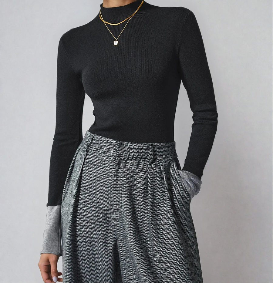 Isla | Contrast Cuff Mock Neck Sweater