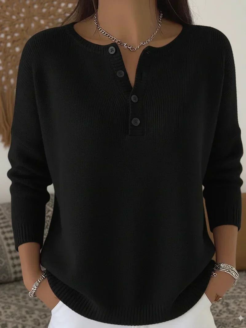 Helena | Henley Knit Sweater with Buttons