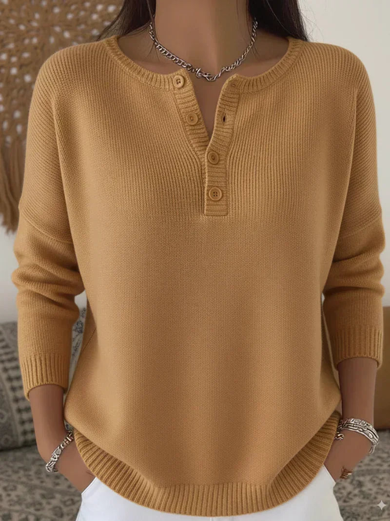 Helena | Henley Knit Sweater with Buttons