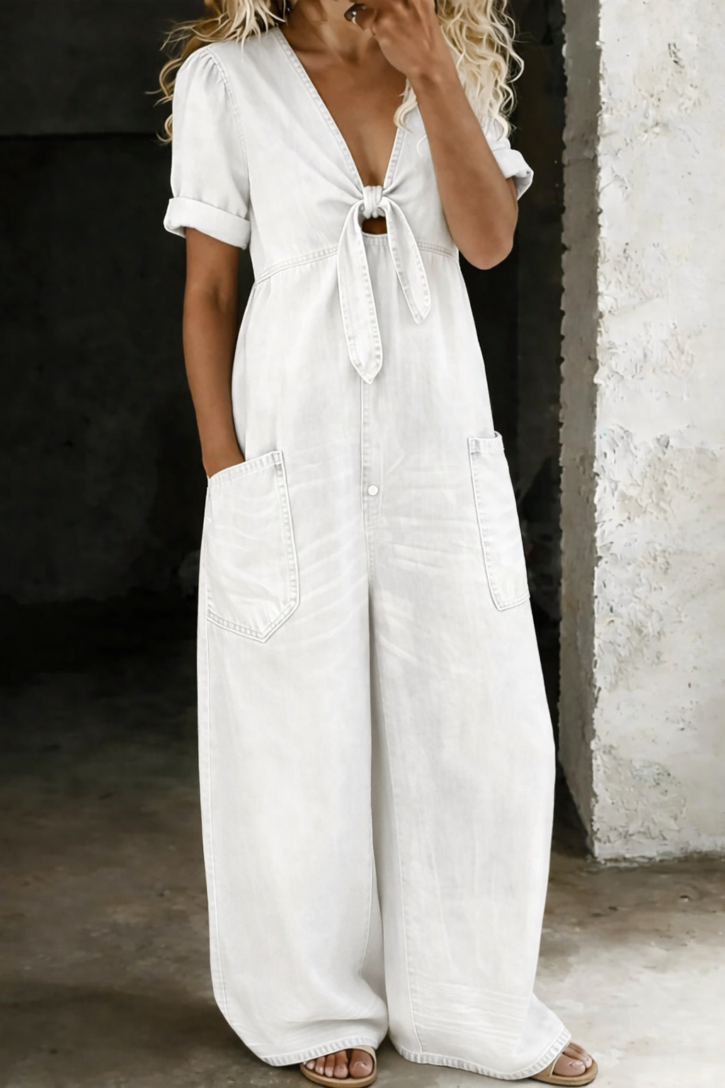 Solmira | Tie Front Denim Jumpsuit