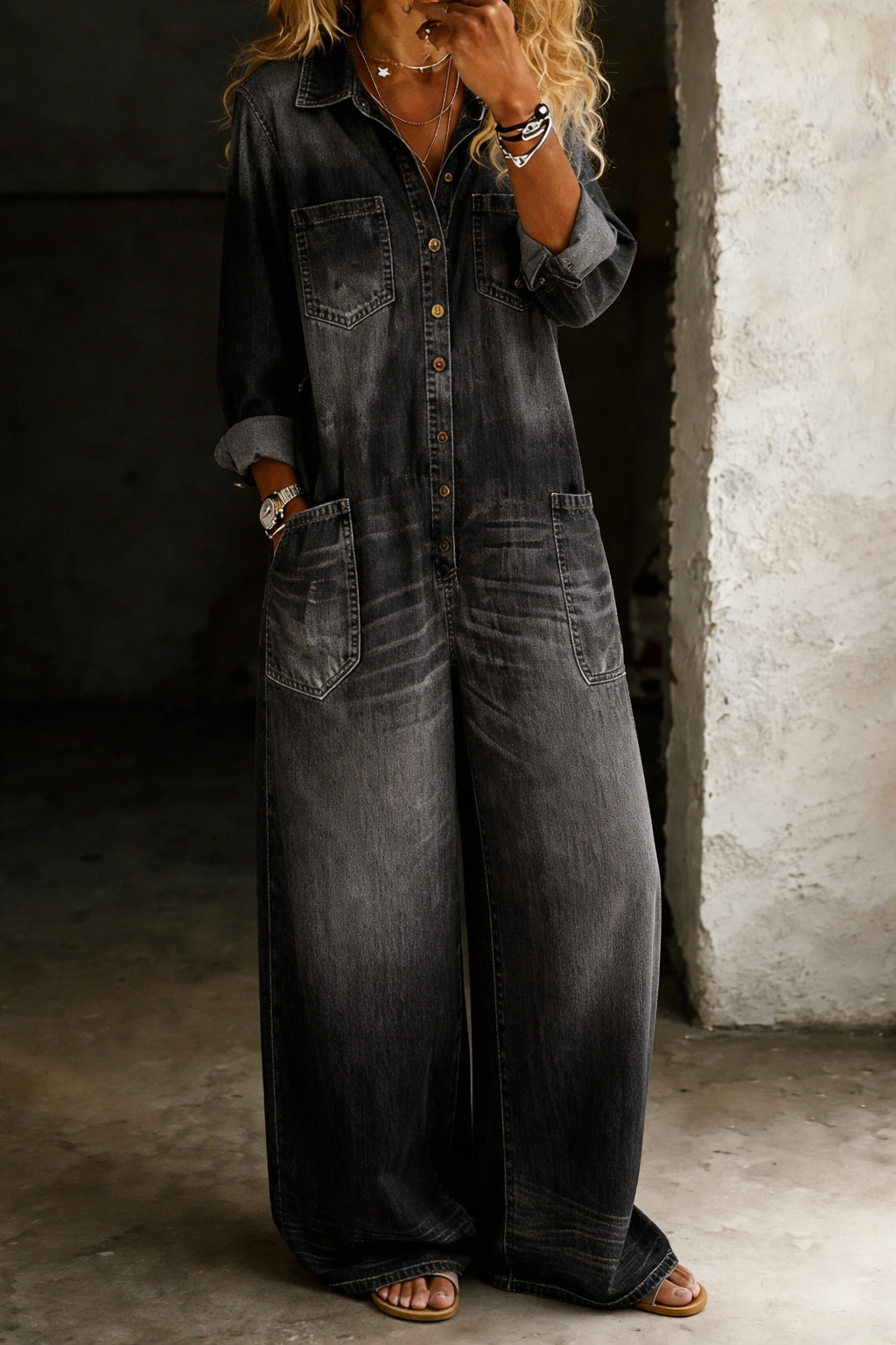 Monroe | Wide-Leg Utility Denim Jumpsuit