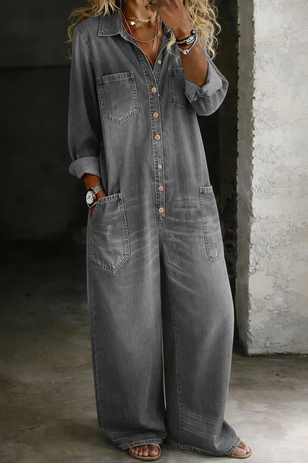 Monroe | Wide-Leg Utility Denim Jumpsuit