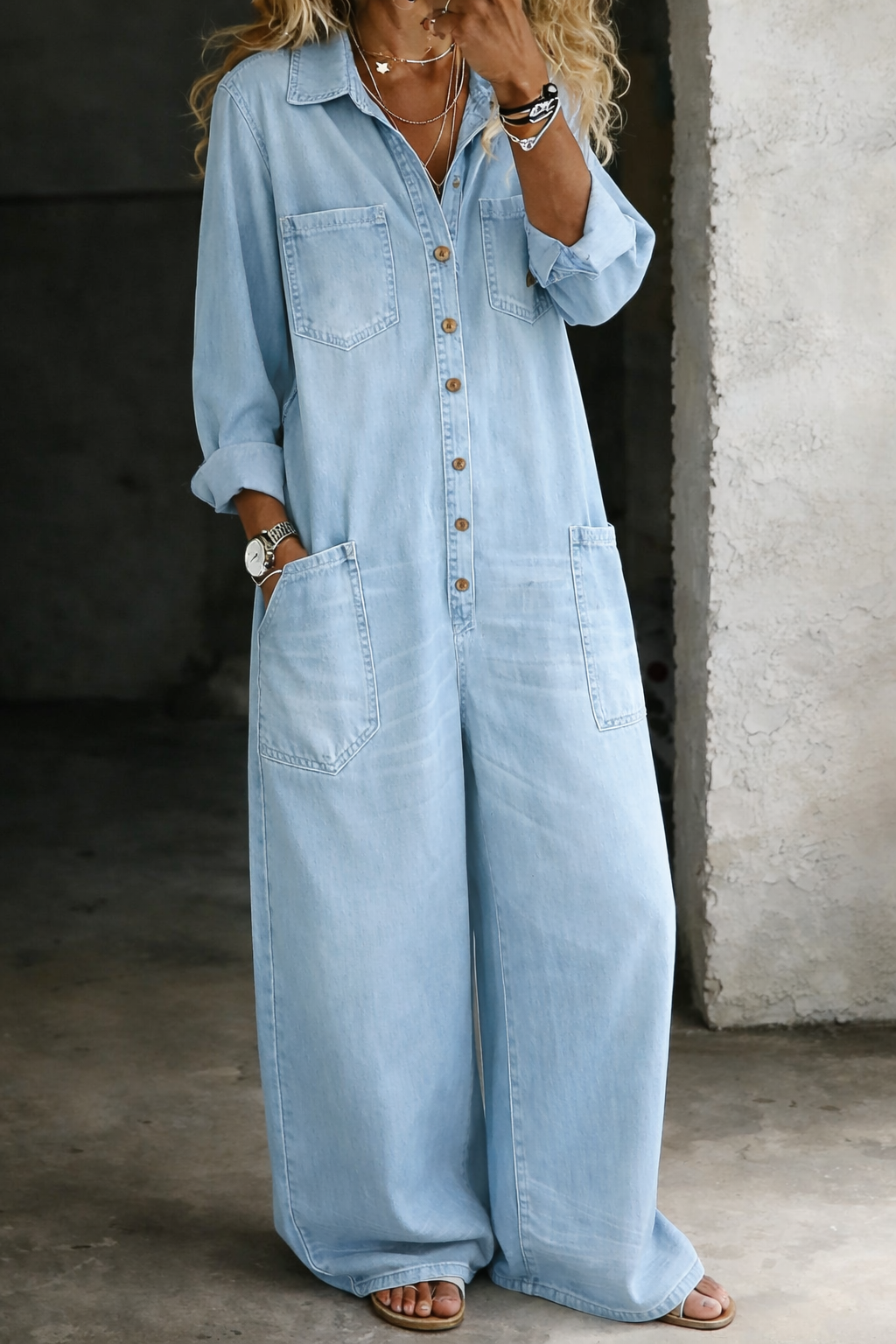 Monroe | Wide-Leg Utility Denim Jumpsuit