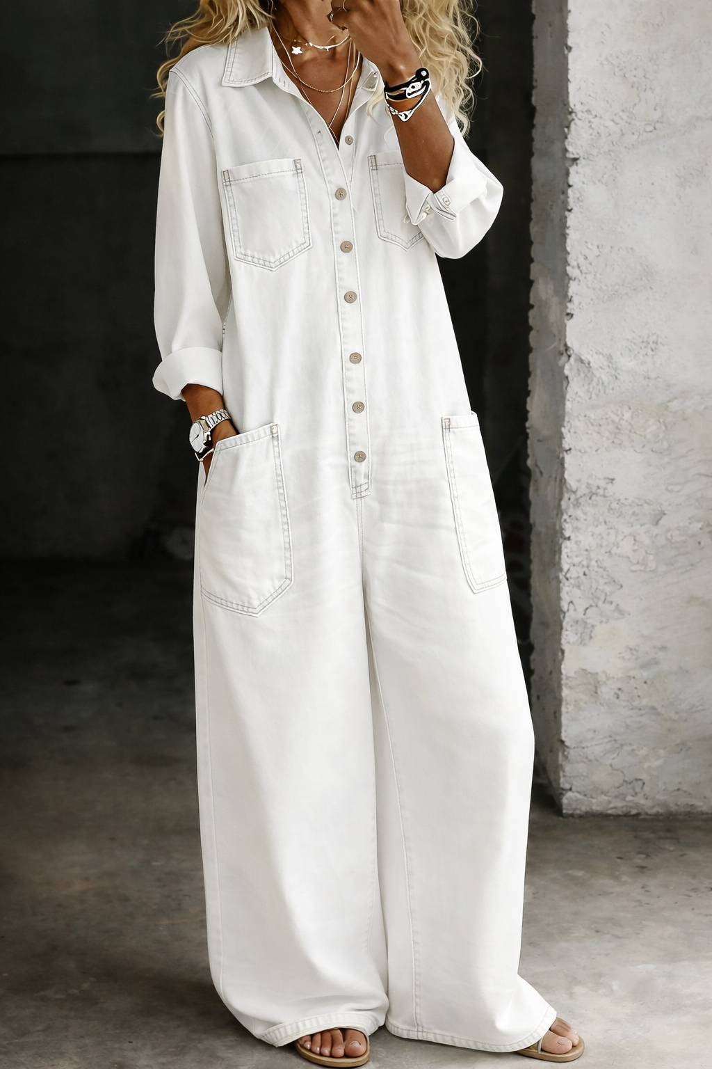 Monroe | Wide-Leg Utility Denim Jumpsuit