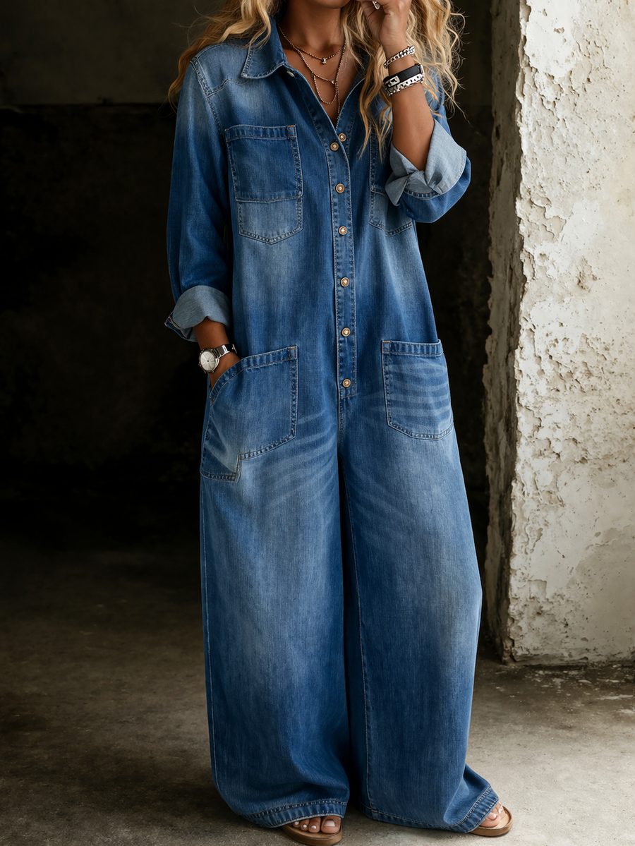 Monroe | Wide-Leg Utility Denim Jumpsuit