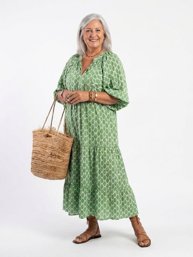 Apolline | V-Neck Patterned Midi Dress