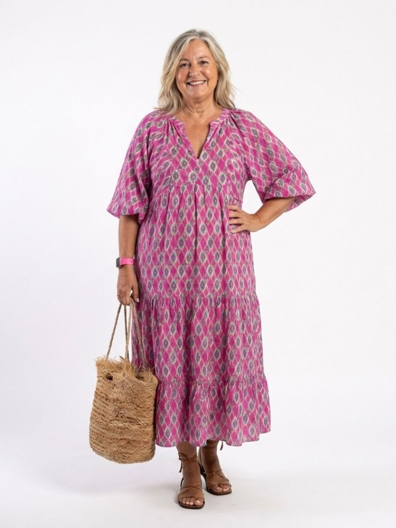 Apolline | V-Neck Patterned Midi Dress