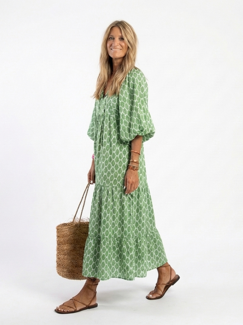 Apolline | V-Neck Patterned Midi Dress