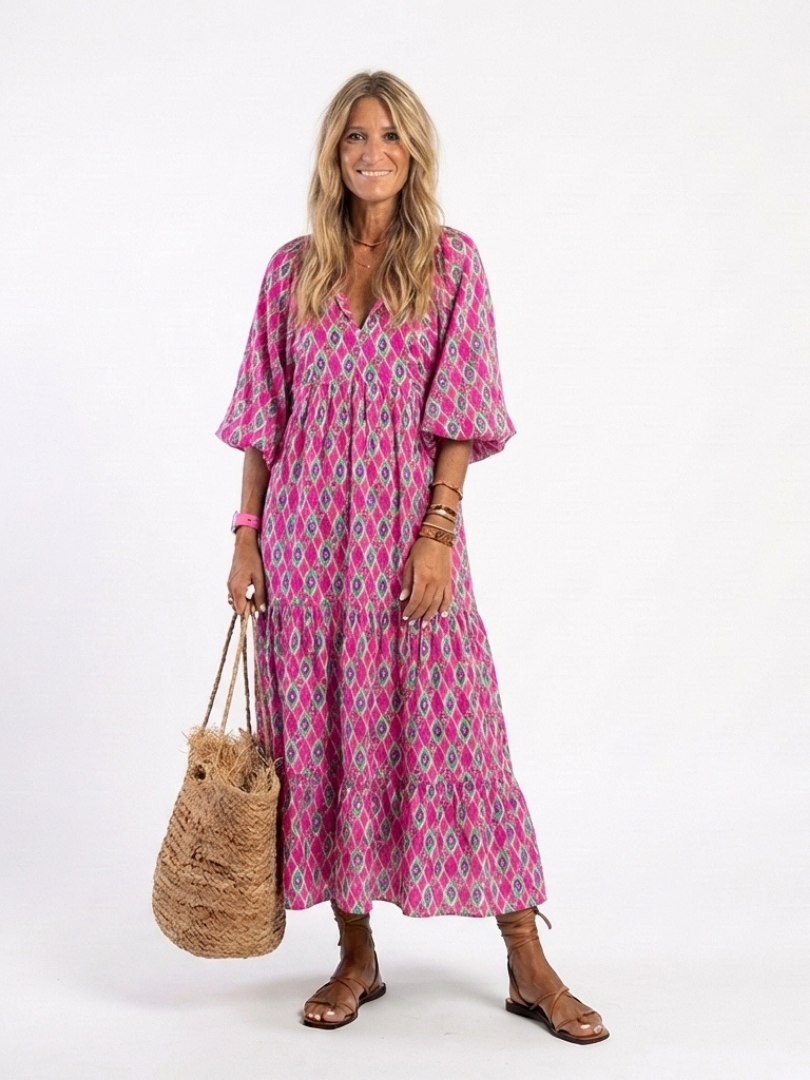 Apolline | V-Neck Patterned Midi Dress