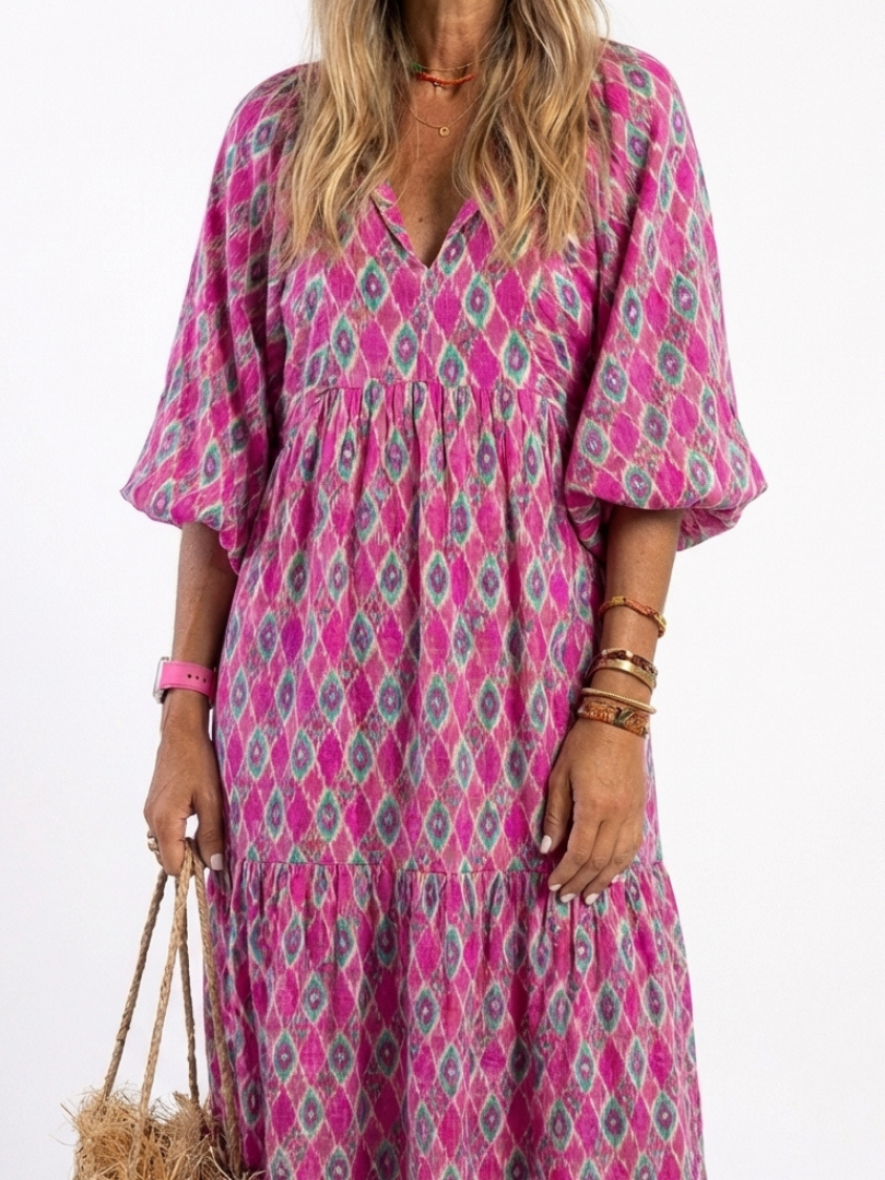 Apolline | V-Neck Patterned Midi Dress