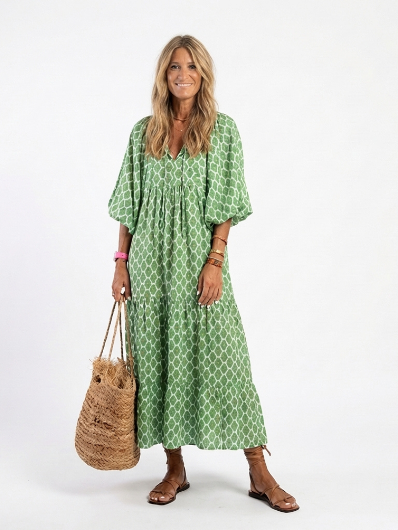 Apolline | V-Neck Patterned Midi Dress