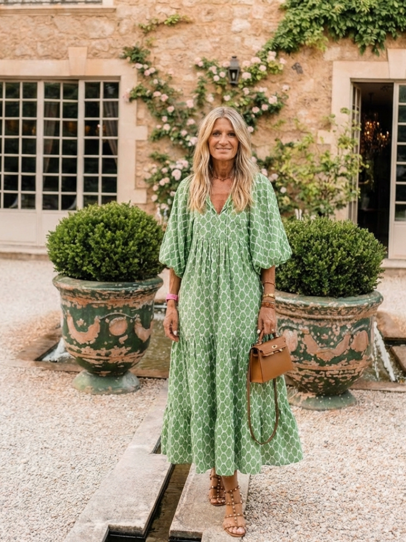 Apolline | V-Neck Patterned Midi Dress