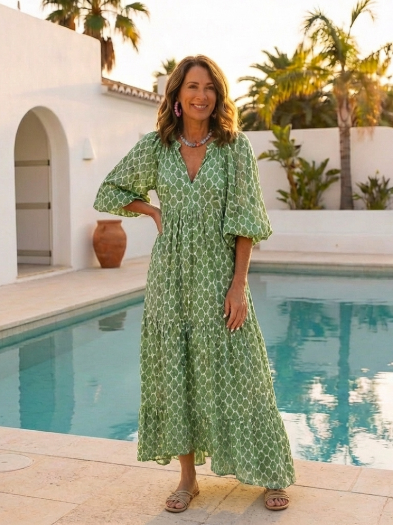 Apolline | V-Neck Patterned Midi Dress