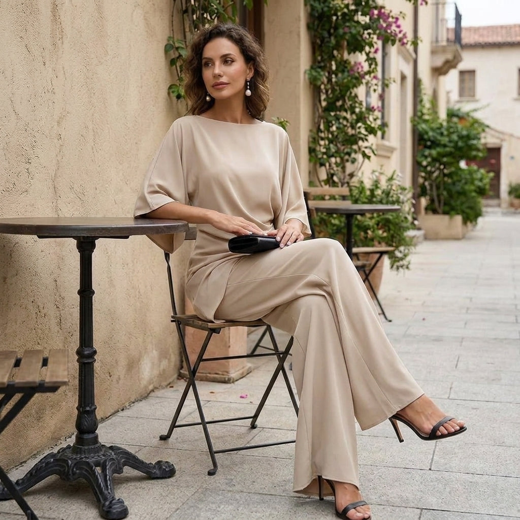 Gretchen | Draped Blouse & Wide-Leg Pants Set